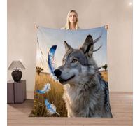 3D Wolf Throw Blanket 130x150cm Microfiber Fleece Ultra Super Soft Fleece Cozy Plush Warm Animals Wolf Flannel Blanket All Season Bedding for Bed Couch Travel（MXX 19-9）