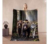 3D Wolf Throw Blanket 150x200cm Microfiber Fleece Ultra Super Soft Fleece Cozy Plush Warm Animals Bear Flannel Blanket All Season Bedding for Bed Couch Travel（MXX 5-3）