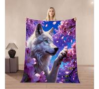 3D Wolf Throw Blanket 200x200cm Microfiber Fleece Ultra Super Soft Fleece Cozy Plush Warm Cherry Blossoms Flannel Blanket All Season Bedding for Bed Couch Travel（MXX 1-4）
