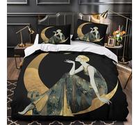 3D Woman Kissing The Moon Duvet Cover Sets Illustration Style Bedding 3Pcs Comforter Cover Soft & Cosy Printed Microfibre Quilt Covers Super King(260x220cm)