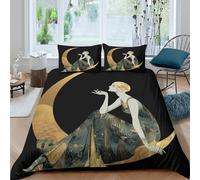 3D Woman Kissing The Moon Duvet Cover Sets Illustration Style Bedding 3Pcs Comforter Cover Soft & Cosy Printed Microfibre Quilt Covers Double(200x200cm)