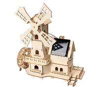 3D Wood Puzzle Solar Powered Windmill House Wooden Puzzles Scientific Educational Wooden Houses for Crafts for Children Kids|Solar Power Kits