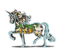 3D Wooden Animals Carving, Unicorn Decor Multi-Layered Wood Carved Animal Statues Wall Hanging Figurines Creative Sculpture Silhouette Ornament Art for Living Room Bedroom Home Room for Birthday Gifts