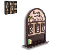 3D Wooden Book Counter Sign - Handmade Bookshelf Decor for Reading Goals, Track Books Read This Year with Motivational Display, Reading Challenge Gift for Readers, Teachers & Book Lovers(Brown)