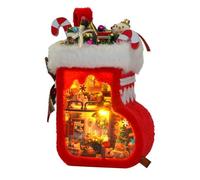 3D Wooden Book Stand Puzzle DIY Dollhouse Wood Nook Model Building Kit Christmas Socks Design with LED Light for Adults to Build Creativity Christmas