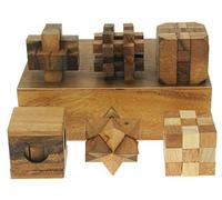 3D Wooden Brain Teasers Puzzle Set - 6 Pack Fun & Challenging Logic Games for Adults, Teens & Kids - Solid Wood Gift Box - Unique Mini Puzzles - Great Gift for Men & Women