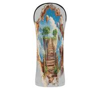 3D Wooden Bridge Island Golf Club Cover Set Premium Leather Waterproof Headcover with Interchangeable No. Tags for Driver Fairway Wood Hybrid