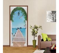 3D Wooden Bridge Landscape Door Mural Self-Adhesive Door Sticker Poster Wallpaper Art Wall Sticker Photo 90 X 210 Cm PVC Removable Door Decoration for Living Room Bedroom Bathroom Kitc-16807208976518