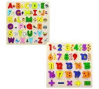 3D Wooden Capital Alphabet & Number Board Puzzles with Pictures,Set of 2 Montessori Educational Learning Letters Toy for Pre Schooler Kids Boys & Girls(Pack of 2, Multicolor)