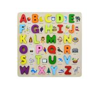 3d wooden capital alphabet puzzles with pictures for children, montessori educational learning letters puzzle board toy- Multi color