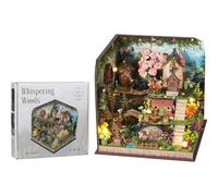 3D Wooden DIY Miniature Kit with LED Lights - Creative Adult Craft Kit for Teens & Adults, Relaxing Home Decor with Furniture & Flowers, Unique Gift Model Building Project