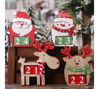 3d Wooden Elegant Christmas Countdown Calendar With Santa Snowman And Reindeer Design