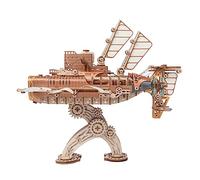 3D Wooden Fantasy Spaceship Model Inspired by "Twenty Thousand Leagues Under the Sea", DIY Sci-Fi Spaceship Assembly Model Kit, Gift for Collectors, Desktop Decor (400+PCS/Yellow/Static)