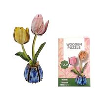 3D Wooden Flower Puzzle, DIY Craft Building Blocks for Adults, Valentine's (Tulip)