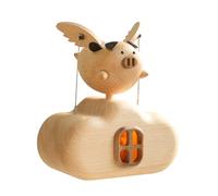 3D Wooden Flying Pig, Dynamic Handmade Solid Wood Illuminated Flying Pig Kinetic Desk Animal Sculpture with Ambient Light, Relaxing Desktop Art Decor for Home Office