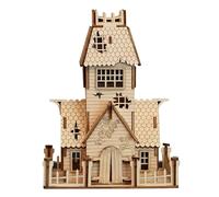 3D Wooden Jigsaw Puzzles for Adults Steampunk Halloween Abandoned House 3D Building Set 68 Pieces Miniature Wooden Jigsaw Puzzle Halloween Home Wooden Puzzle Decoration Gift