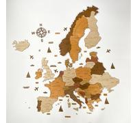 3D Wooden map of Europe - Wall Decor - Map Size (M, L, XL) - Wall Art For Home, Kitchen or Office (75 x 75 cm)