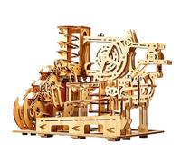 3D Wooden Marble Run Puzzle DIY Kit to Build for Adults -Mechanical Gear Track STEM Building model with Hand-Cranked Marble Lift & Spiral Slide, Display Collection Gift Men & Teens