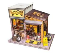 3D Wooden Miniature Dollhouse Model Kit, Motorcycle Repair Shop DIY Scene Diorama, Creative Desktop Ornament & Gifts (213 Pieces)