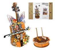 3D Wooden Puzzle Cello Music Box - DIY Mechanical Model Kit for Adults, Floral Instrument with Butterfly, Plays For Elise, Creative Birthday Gift for Women, Music Lovers & Home Decor