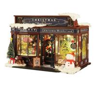 3D Wooden Puzzle Christmas House Model Kit, DIY Miniature Building Set with Lights, Festive Holiday Scene for Desk & Home Display (150+PCS)