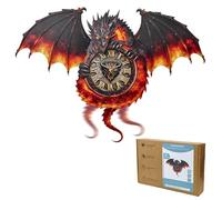 3D Wooden Puzzle Clock for Adults, Fire Dragon DIY Wooden Model Kit with Swinging Pendulum, Working Clock, Fantasy Desk and Wall Décor Gift (Fire Dragon)