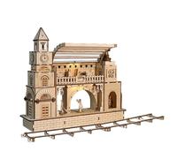 3D Wooden Puzzle Construction Kits Craft for Adults Train Station with Human Figure Cards Original Gifts for Men