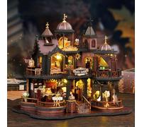 3D Wooden Puzzle DIY Miniature House Book Nook Model Kits to Build with Furniture and LED Edinburgh Gothic Castle DIY Dollhouse Kit Gift for Adults Crafts Lego