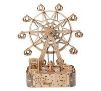 3D Wooden Puzzle Ferris Wheel Music Box DIY Assembly Kit, Mechanical Wind-Up Music Box with Gears, Base LED Light, Storage Drawer, Educational Model Building Toy for Adults & Teens Age 14+(Upgrated)