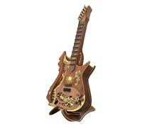 3D Wooden Puzzle Guitar, Wooden Chord Guitar Model Kit with LED Lights and Playable Strings, DIY Musical Instrument Model Kit, Desktop Decor & Creative Gift for Art Enthusiasts (114PCS)