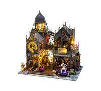 3D Wooden Puzzle Horror House Model Kit, Miniature Handmade Set of Wooden Huoluo Castle with LED Lights, Creative Desktop Decoration