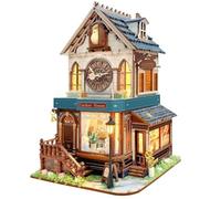 3D Wooden Puzzles, DIY Wooden Puzzle Detective Agency with Furniture and LED,Miniature Cuckoo Clock House Kit,3d Building Sets for Adults & Teen Mini Model Kit,3-Mode Touch Switch