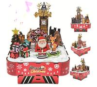 3D Wooden Puzzles for Adults, Christmas Theme Wooden Music Box with Moving Santa Claus and Elk, DIY 3D Puzzles for Kids, Decorative Jigsaw for Adults Xmas Party Gifts Music Box