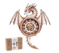 3D Wooden Puzzles for Adults, Dragon Clock Model Kits with Pendulum