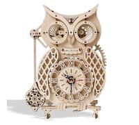 3D Wooden Puzzles for Adults - Hand Cranked Marble Run Wooden Model Kits Assembly 3D Puzzle Mechanical Model Building Craft Kits for Teens and Adults (Owl Clock)