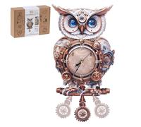 3D Wooden Puzzles for Adults, Mechanical Owl Clock Model Kits with Pendulum