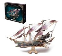 3D Wooden Puzzles for Adults, Steampunk DIY Pirate Ship Assembly Model Creative Ornament with Physical Mortise and Tenon Construction, ECO Friendly for Gifts & Home Decor (400PCS/Purple)