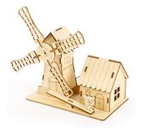 3d Wooden Puzzles For Kids Solar-powered Windmill Model House Building Kit - Steam Educational Diy Craft With Panda Seesaw