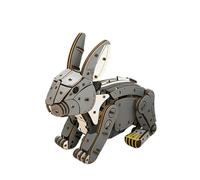 3D Wooden Rabbit Puzzle DIY Mechanical Kit to Build for Adults - 288 PCS Wind-Up Jumping Rabbit Model with Spring-Powered Hopping Action & Interactive Ears, Display Collection Gift (White)