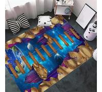 3D Wooden Suspension Bridge Optical Illusion Area Rug 100x150cmcm, Non-Slip Washable Pet & Kid Friendly Floor Mat, Funny Cosmic Galaxy Vortex Visual Effect Carpet for Living Room Bedroom Office