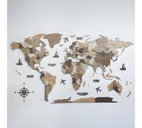3D Wooden World Map Wall Art, Large Travel Map Wall Décor for Living Room, Modern Home Office Decorative Artwork, Unique Wood Geography Gift(Brown,150x85cm/59x33in)