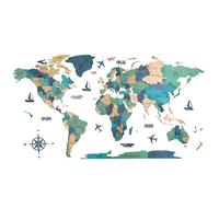 3D Wooden World Map Wall Art, Large Travel Map Wall Décor for Living Room, Modern Home Office Decorative Artwork, Unique Wood Geography Gift(Green,250x142cm/98x56in)