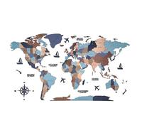 3D Wooden World Map Wall Art, Large Travel Map Wall Décor for Living Room, Modern Home Office Decorative Artwork, Unique Wood Geography Gift(Blue,250x142cm/98x56in)