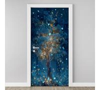 3D Woodland Big Trees Door Sticker, Magic Butterfly Mural, Night Starry Wallpaper Self-Adhesive Removable PVC Door Decal for Bedroom Living Room Home Decor Wall Murals 85x215 cm H6l52