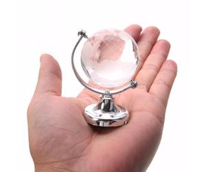 3D World Globe Crystal Glass Ball, Mini Clear Round Earth Sphere Miniature Map with Stand Art Decor Desktop Ornament Bedroom Birthday Creative Gift Souvenir for Living Office Kid's Room