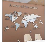 3D World Map Stickers Wall Decoration Art Sticker for Office Study Living Room Bedroom Sofa Background Room Decor Wall Decals Stickers (120 * 60cm, Silver)