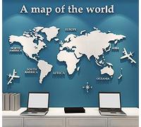 3D World Map Stickers Wall Decoration Art Sticker for Office Study Living Room Bedroom Sofa Background Room Decor Wall Decals Stickers (230 * 120cm, White)