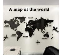 3D World Map Stickers Wall Decoration Art Sticker for Office Study Living Room Bedroom Sofa Background Room Decor Wall Decals Stickers (120 * 60cm, Black)