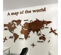 3D World Map Stickers Wall Decoration Art Sticker for Office Study Living Room Bedroom Sofa Background Room Decor Wall Decals Stickers (180 * 100cm, Brown)