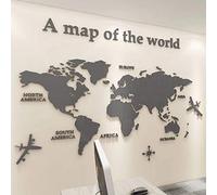 3D World Map Stickers Wall Decoration Art Sticker for Office Study Living Room Bedroom Sofa Background Room Decor Wall Decals Stickers (280 * 146cm, Gray)